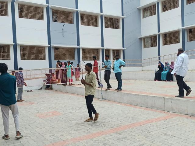 Badminton in the college courtyard